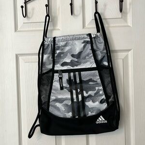 Camouflage black and white Adidas drawstring bag